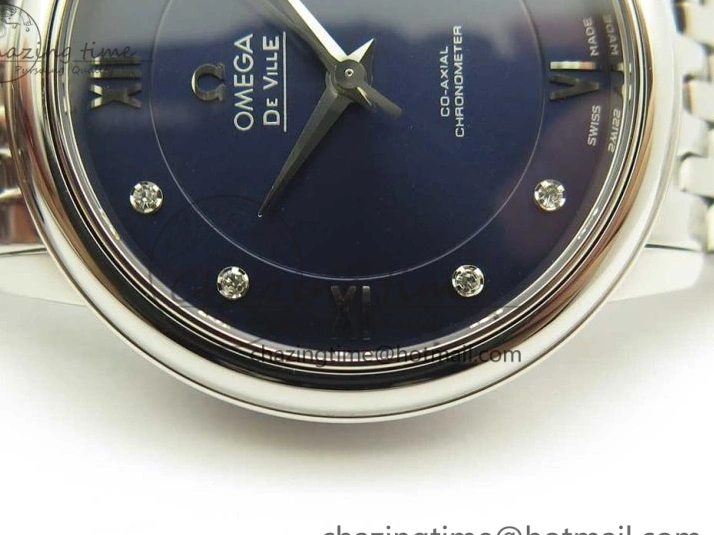 0421 TopPick De Ville Prestige Ladies 32.7mm SS MKF 1:1 Best Edition Blue Dial Diamonds Markers on SS Bracelet MIYOTA 7972